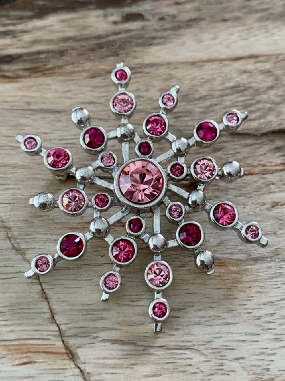 Dyrberg/Kern Asera Swarovski crystal broach in pink shades